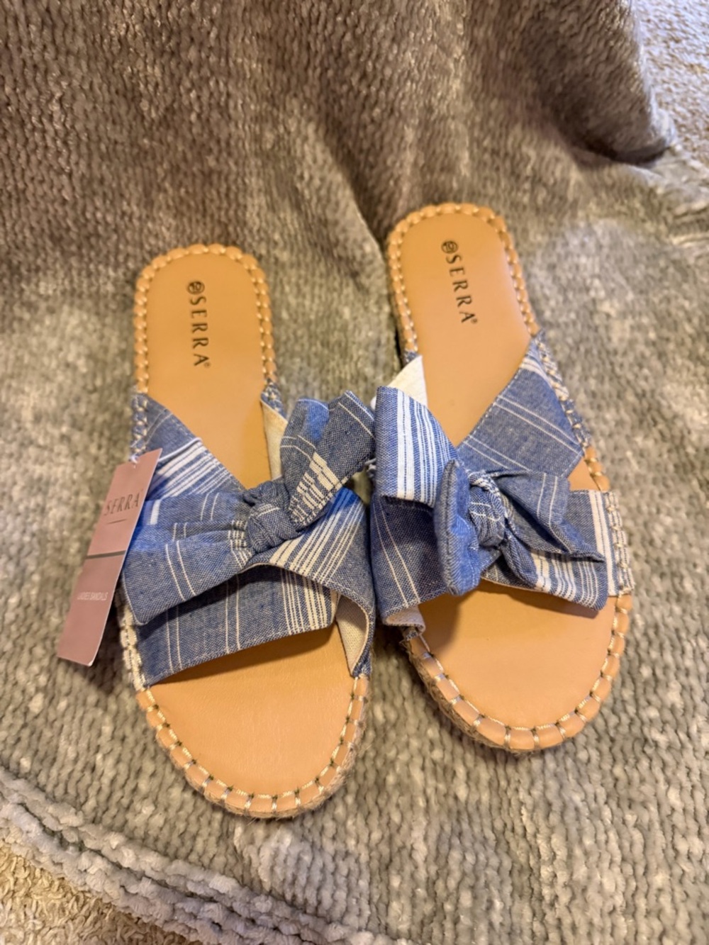 Serra Blue Striped Knotted Slide Sandals